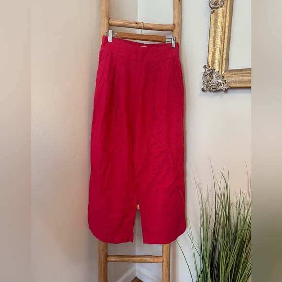 Abercrombie & Fitch A&F Linen Blend Pants Ultra High Rise Wide Leg Pink Sz Small - Picture 4 of 8